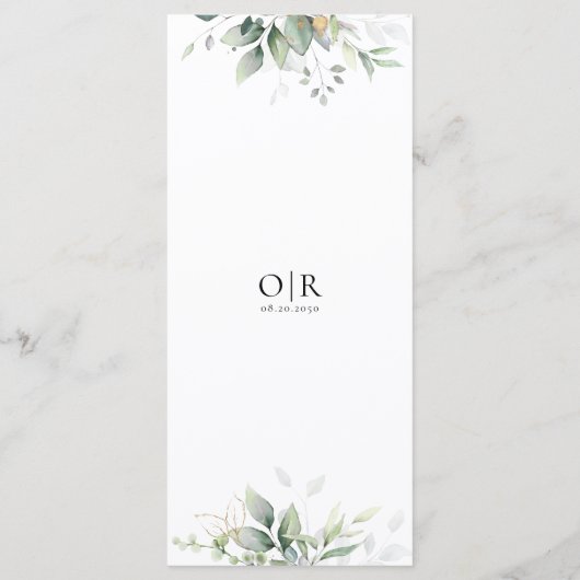 Eucalyptus Goud Bloemen Groen Bruiloft Menu (Achterkant)