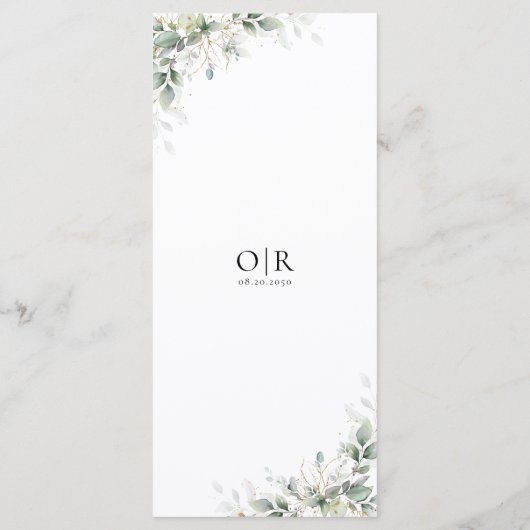 Eucalyptus Goud Bloemen Groen Bruiloft Menu (Achterkant)