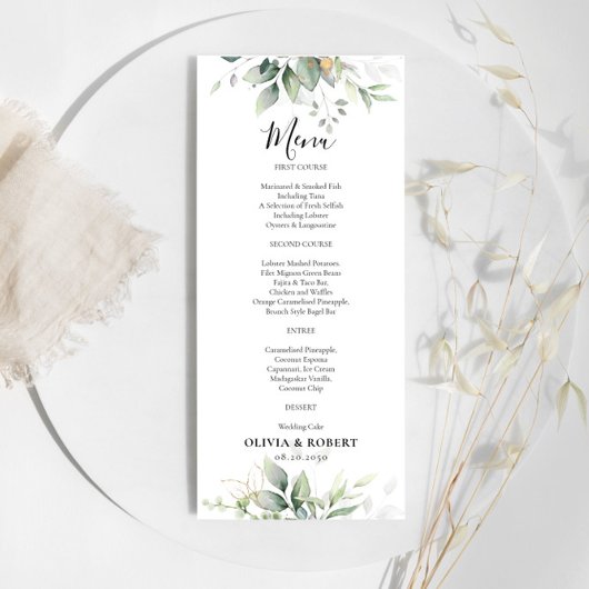 Eucalyptus Goud Bloemen Groen Bruiloft Menu