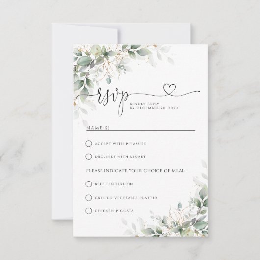 Eucalyptus Goud Bloemen Groen Bruiloft RSVP Kaart (Voorkant)