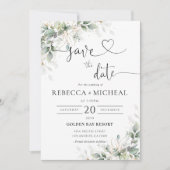 Eucalyptus Goud Bloemen Groen Sla de datum Kaart (Voorkant)