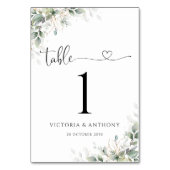Eucalyptus Goud Bloemen Tafel Nummers Kaart (Voorkant)