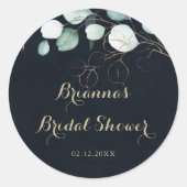 Eucalyptus Goud Bloemendecor Blauwe Trouw Bruiloft Ronde Sticker (Voorkant)