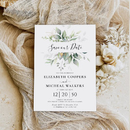 Eucalyptus Goud Bloemengroen Bespaar onze datum Ka Save The Date