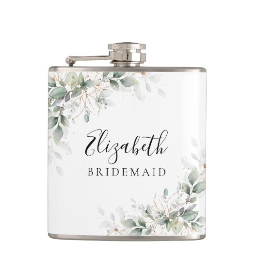 Eucalyptus Goud Bruidsfeest Fles Heupfles (Voorkant)
