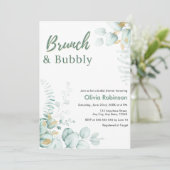 Eucalyptus Goud Brunch & Bubbly Bruidsfeest Kaart (Staand voorkant)