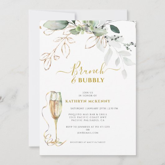 Eucalyptus Goud Calligraphy Bruidsdiner  Kaart (Voorkant)