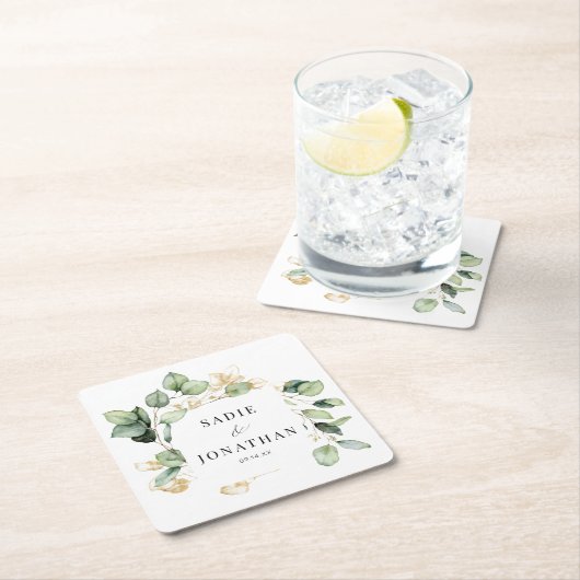 Eucalyptus Goud Elegant Krans Bruiloft Kartonnen Onderzetters (Insitu)