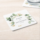 Eucalyptus Goud Elegant Krans Bruiloft Kartonnen Onderzetters (Schuin)