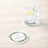 Eucalyptus Goud Elegant Krans Bruiloft Ronde Kartonnen Onderzetter (Insitu)