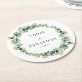 Eucalyptus Goud Elegant Krans Bruiloft Ronde Kartonnen Onderzetter (Gebogen)