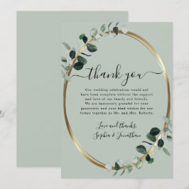 Eucalyptus Goud Elegant Script Salie Groene Trouwf Bedankkaart