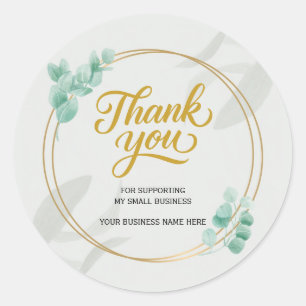 Eucalyptus & Goud Folie "Dank Je" Kleine Zakelijke Ronde Sticker