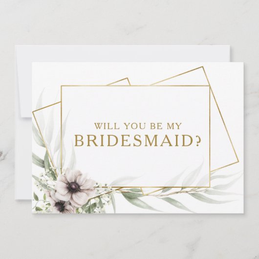 Eucalyptus Goud Geometrisch Bruidsmeisje Voorstel  Kaart (Voorkant)