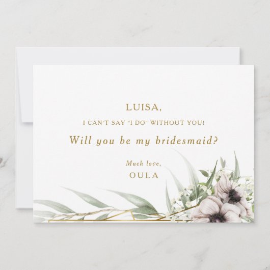 Eucalyptus Goud Geometrisch Bruidsmeisje Voorstel  Kaart (Achterkant)