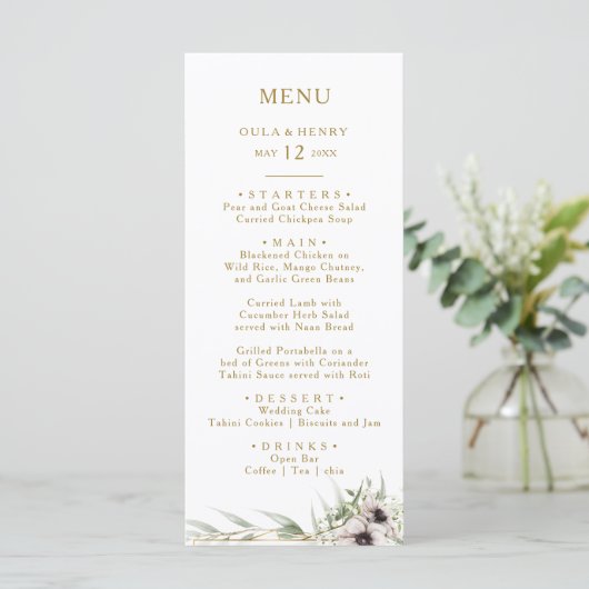 Eucalyptus Goud Geometrisch Bruiloft Diner Menu (Staand voorkant)