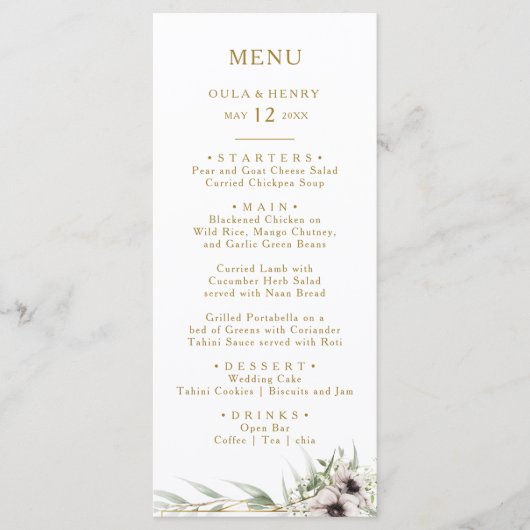 Eucalyptus Goud Geometrisch Bruiloft Diner Menu (Voorkant)