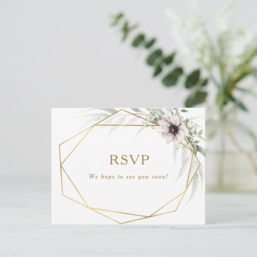 Eucalyptus Goud Geometrisch Bruiloft RSVP Briefkaa Briefkaart (Staand voorkant)