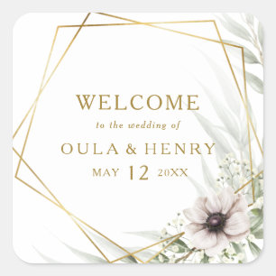Eucalyptus Goud Geometrisch Bruiloft Welkom Vierkante Sticker