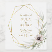 Eucalyptus Goud Geometrisch Bruiloft Wijn Label Wijn Etiket (Enkel label)