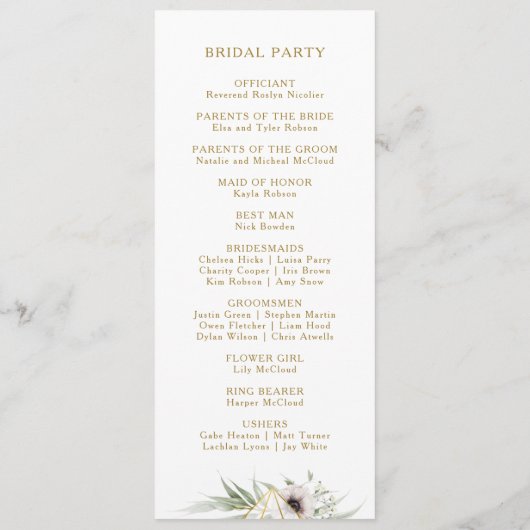 Eucalyptus Goud Geometrisch Huwelijksprogramma Programmakaart (Achterkant)