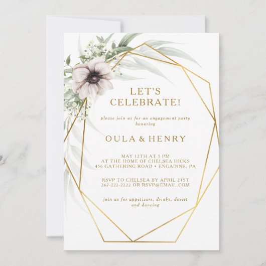 Eucalyptus Goud Geometrisch Laten we vieren Kaart (Voorkant)