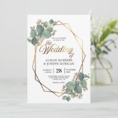 Eucalyptus goud geometrisch lijst bruiloft uitnodi kaart (Staand voorkant)