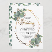 Eucalyptus goud geometrisch lijst bruiloft uitnodi kaart (Voorkant / Achterkant)