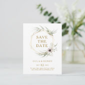 Eucalyptus Goud Geometrisch Save The Date ansichtk Uitnodiging Briefkaart (Staand voorkant)