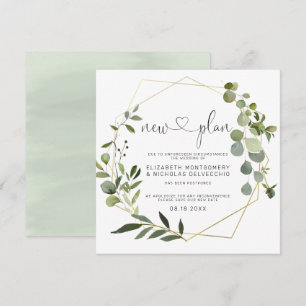 Eucalyptus Goud Geometrisch Uitgestelde Bruiloft Kaart