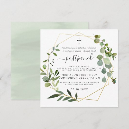 Eucalyptus Goud Geometrisch | Uitgestelde Communie Kaart (Voorkant / Achterkant)
