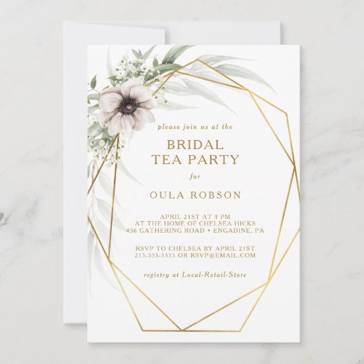Eucalyptus Goud Geometrische Bruids Thee Party Kaart (Voorkant)