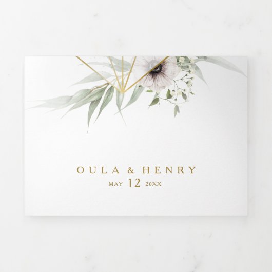 Eucalyptus Goud Geometrische Bruiloft Alles In Een Drieluik Uitnodiging (Cover)