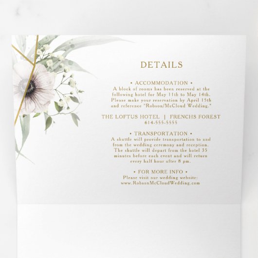 Eucalyptus Goud Geometrische Bruiloft Alles In Een Drieluik Uitnodiging (Binnenzijde eerst)