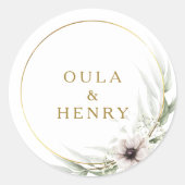 Eucalyptus Goud Geometrische Bruiloft Envelop Afdi Ronde Sticker (Voorkant)