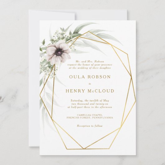 Eucalyptus Goud Geometrische bruiloft uitnodiging (Voorkant)