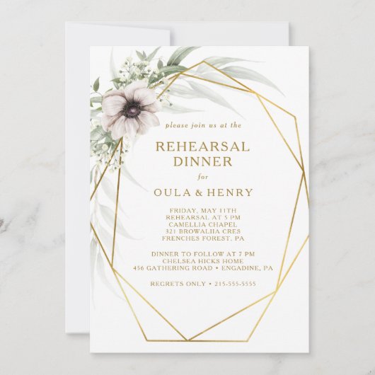 Eucalyptus Goud Geometrische repetitie Diner Kaart (Voorkant)