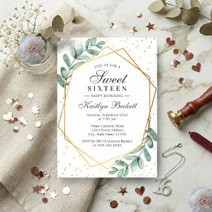 Eucalyptus Goud Geometrische Sweet Sixteen Kaart