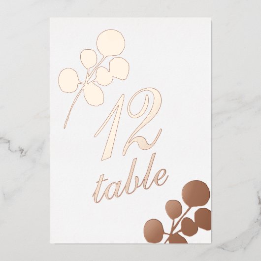 Eucalyptus Goud Geperste Folie Tafel Nummer Uitnodiging (Voorkant)