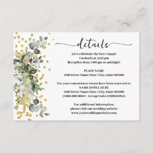 Eucalyptus Goud Glitter Bruiloft Details Informatiekaartje