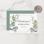 Eucalyptus Goud Glitter Foliage Bruiloft Dank u Notitiekaartje (Voorkant / Achterkant in situ)