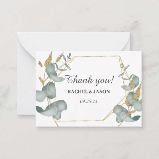 Eucalyptus Goud Glitter Foliage Bruiloft Dank u Notitiekaartje (Voorkant)