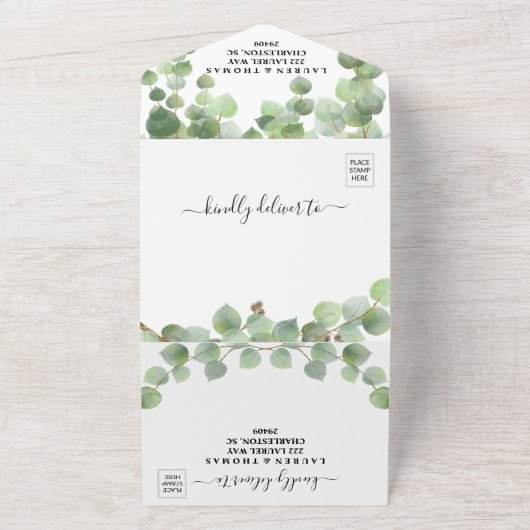 Eucalyptus Goud Glitter Trouw Uitnodiging (Buitenkant)