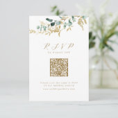 Eucalyptus goud groen boho QR code bruiloft RSVP Kaartje (Staand voorkant)