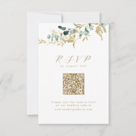 Eucalyptus goud groen boho QR code bruiloft RSVP Kaartje
