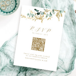 Eucalyptus goud groen boho QR code bruiloft RSVP Kaartje