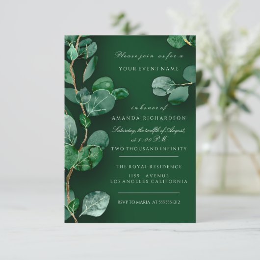 Eucalyptus Goud Groen Bruiloft Jubileum Kaart (Staand voorkant)