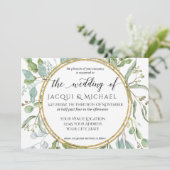 Eucalyptus Goud, Groen in Wit Bladgroen Bruiloft Kaart (Staand voorkant)