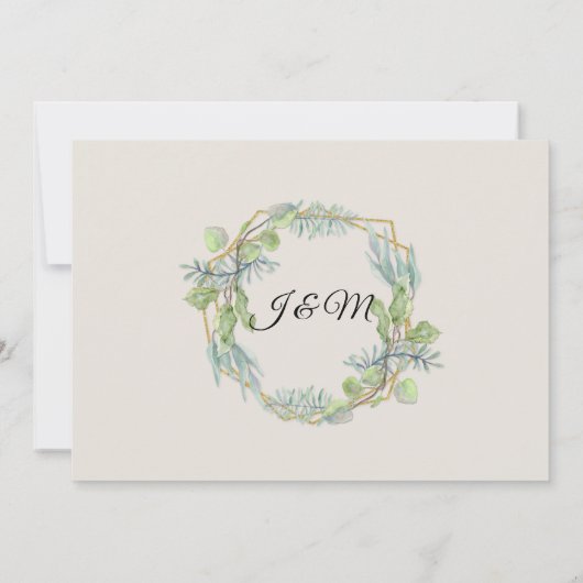 Eucalyptus Goud, Groen in Wit Bladgroen Bruiloft Kaart (Achterkant)