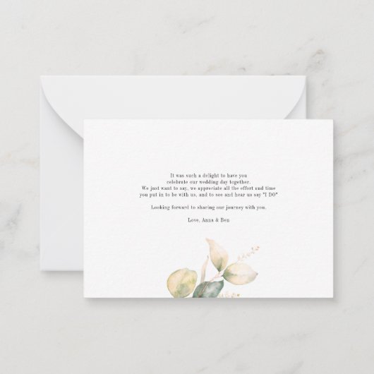 Eucalyptus Goud Handgeschreven Trouw Dank Mini Notitiekaartje (Achterkant)